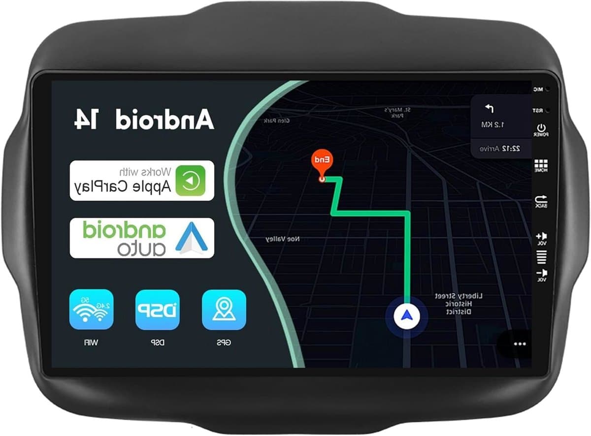 Autoradio Jeep Renegade – Multimedia Speler – Navigatiesysteem – 2 DIN Hoofdunit – Auto Stereo – Android 14 – 9 Inch Touchscreen – Draadloos CarPlay & Android Auto – GPS Navigatie – Dual Band WiFi
