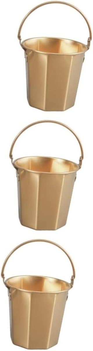 Camping Emmer Set - Roestvrijstalen Emmer Ijskoeler - Dranken Koelen - Met Handvat - 3 stuks - Zilver
