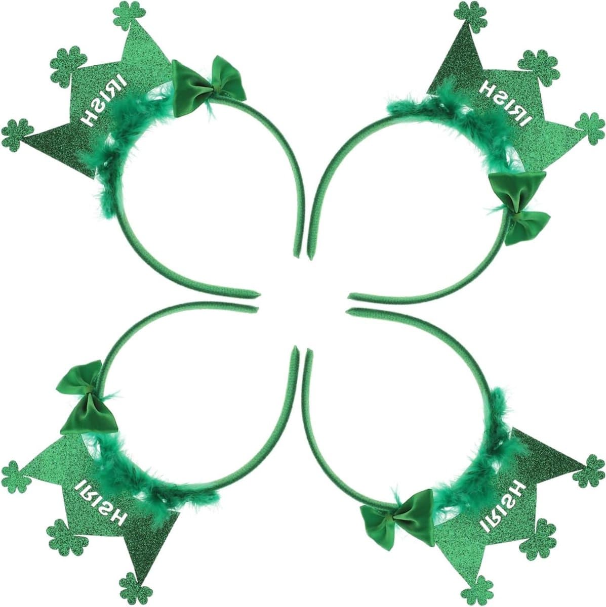 Klaver Hoofdband - Groene Haarband - Feestelijke Versiering - Set van Vier - 21 cm - Groen