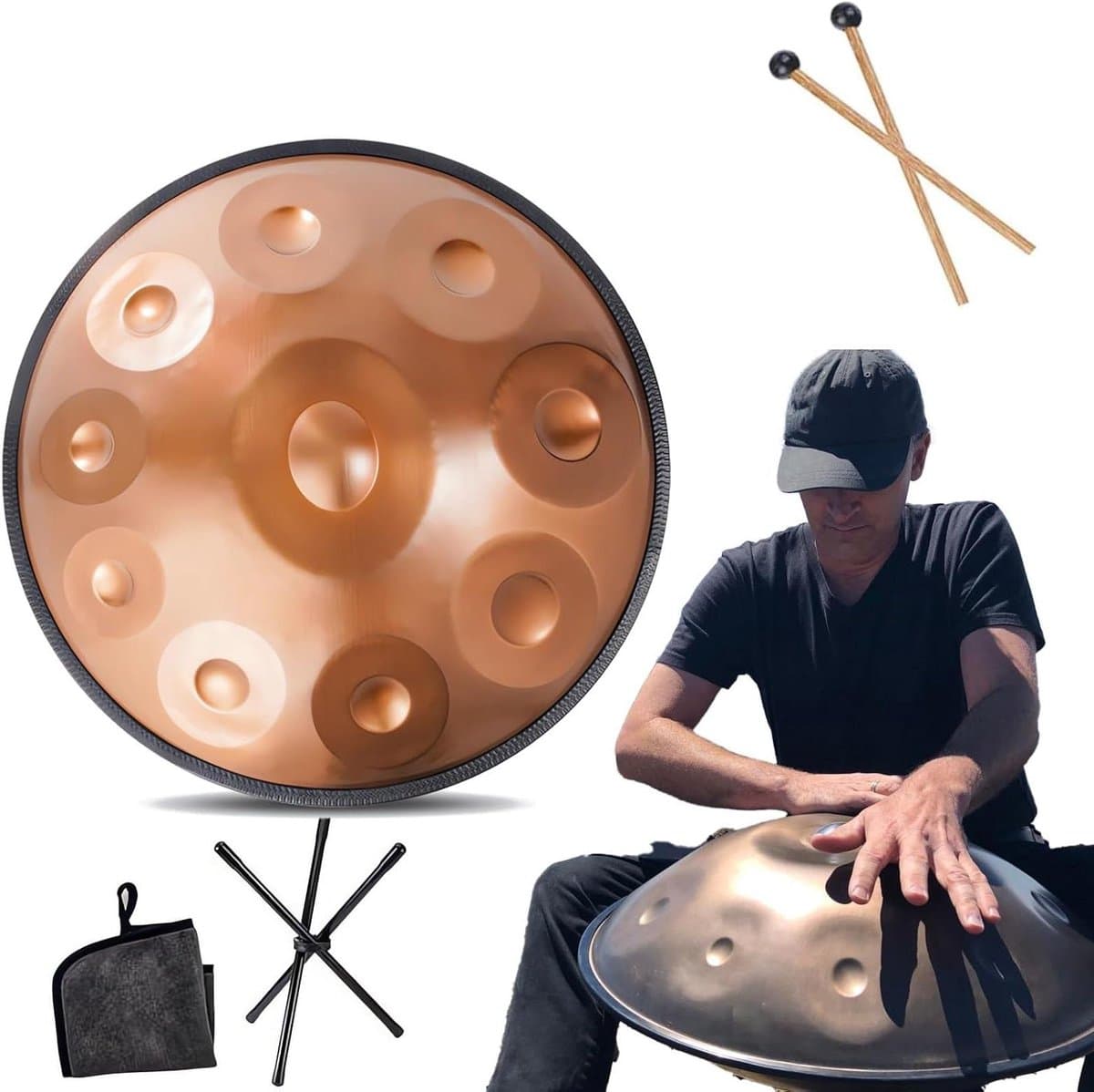 Handpan Instrument - Stalen Trommel - Muziek Meditatie - Precisie Ambacht - 55 cm Diameter - Goud