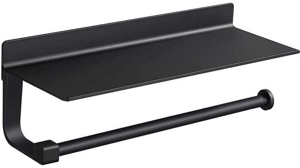 Wandgemonteerde keukenrolhouder, aluminium keukenrolhouder, zwarte keukenrolhouder