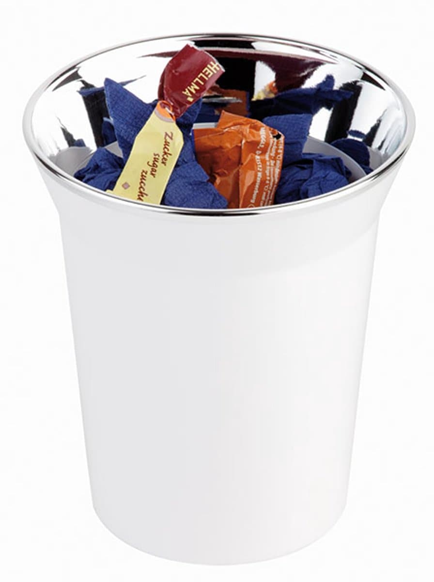 Tafelafvalbakje wit met verchroomde rand, ø13cm, set van 2 stuks