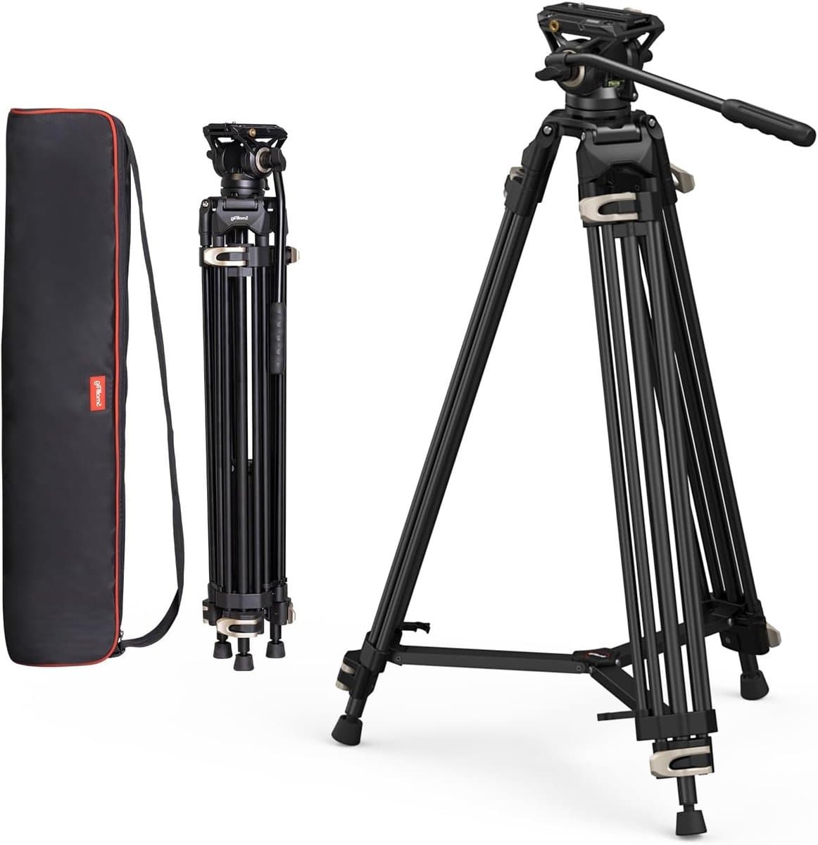 Zware Professionele Statief met Fluid Head, 73" Hoog, Geschikt voor DSLR en Camcorders, Snelle Bevestiging en 8kg Draagvermogen