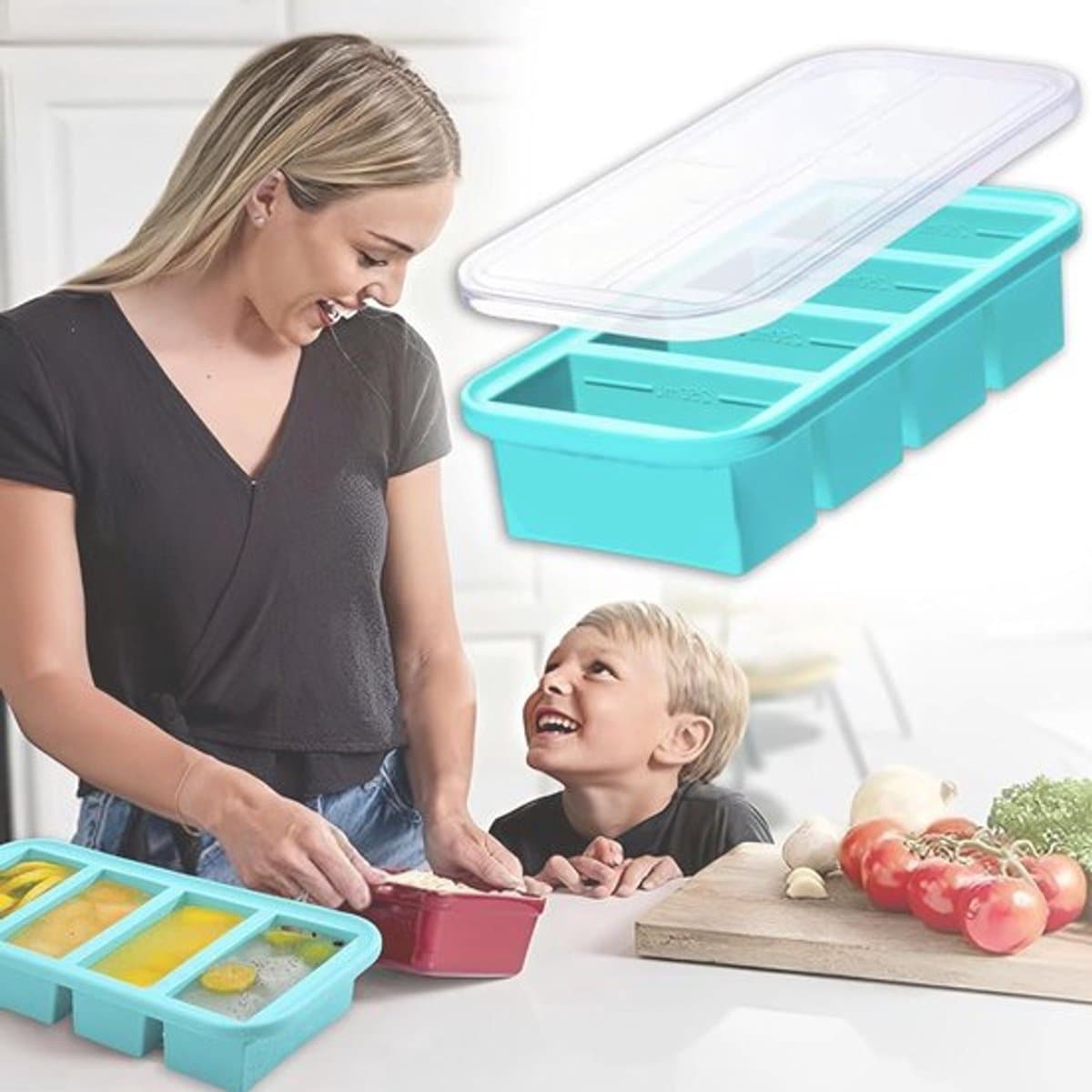 Flexibele Silicone IJsblokjesvorm met Deksel - 4-compartiment Vierkante IJsblokjesvorm - Gemakkelijke Release - Vriezerbestendig