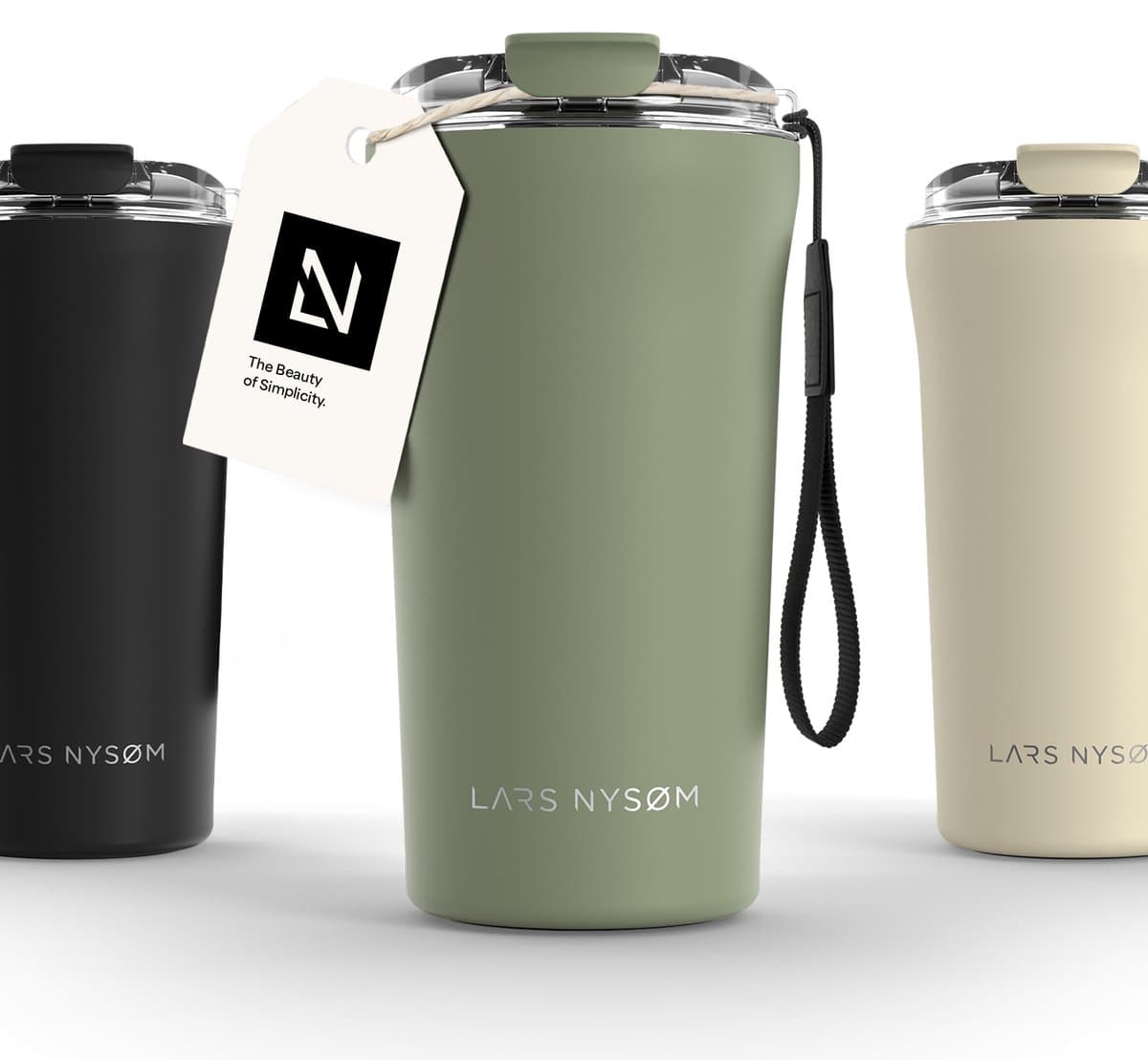 LARS NYSØM Rørelse Thermo Coffee Mug-to-go 500ml - BPA-vrij met Isolatie - Met Draagriem & Tritan Deksel (Sage Green)
