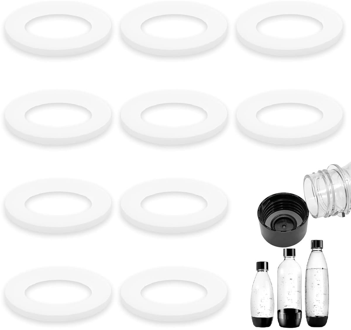 Reserveafdichtringen voor SodaStream deksel, O-ring afdichting, reserveonderdelen compatibel met SodaStream D57 & PET-flessen, dekselafdichting (10 stuks, wit)