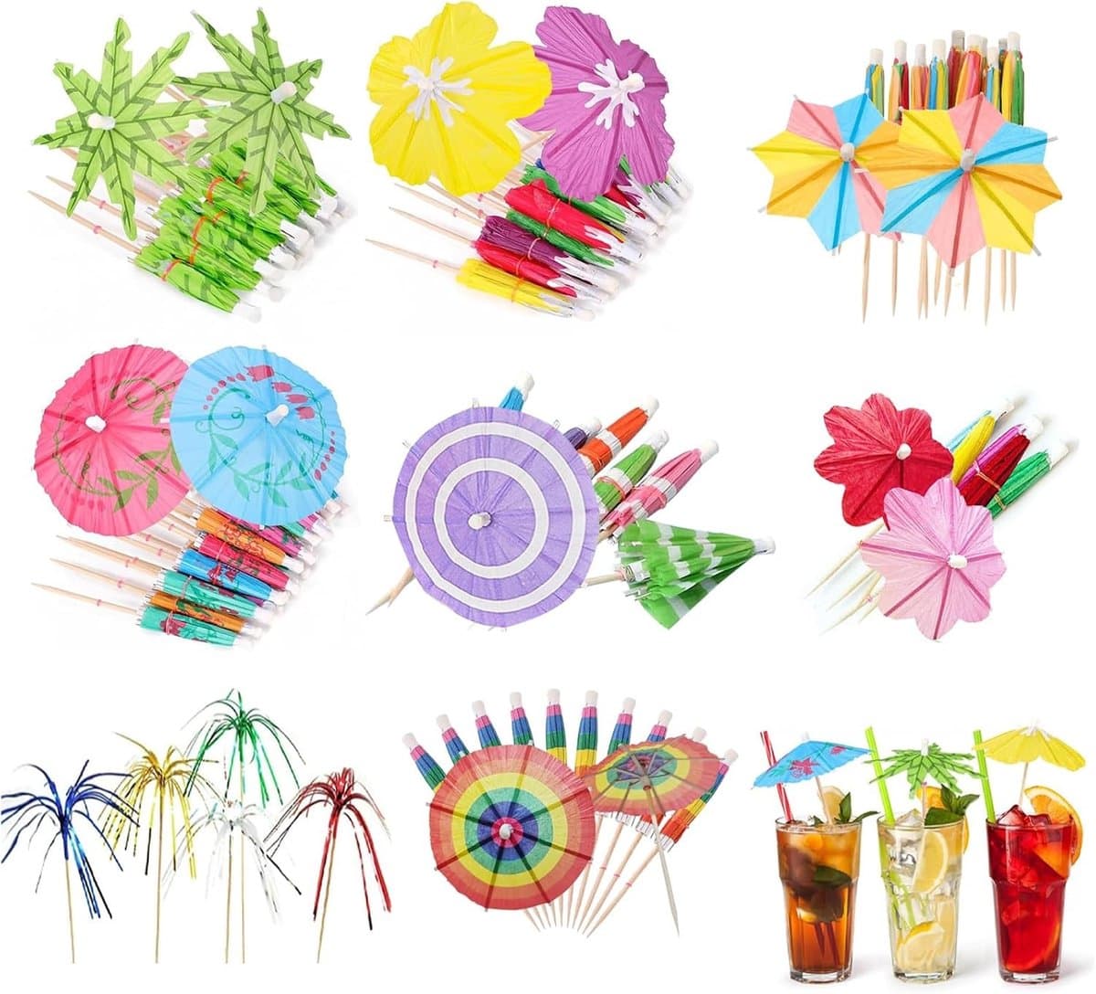 80 Stuks Mini Cocktail Parapluutjes voor Feestelijke Dranken, 8 Verschillende Patroons, Ideaal voor Partijen en Evenementen