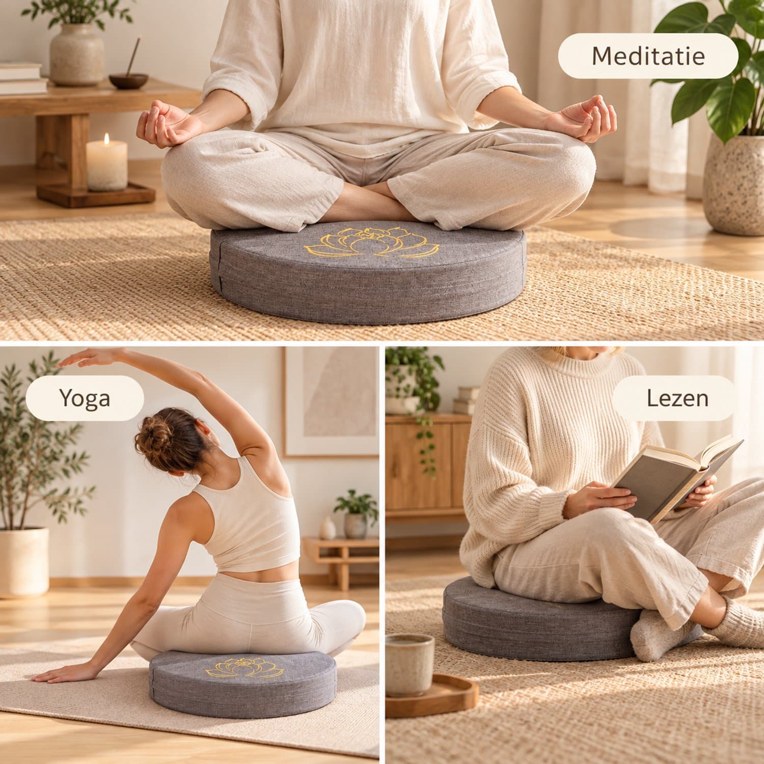 Sercano Meditatiekussen – Yoga Zitkussen met Lotus Design – 40cm – Japans Vloerkussen voor Meditatie, Yoga en Ontspanning – Zacht Zitkussen