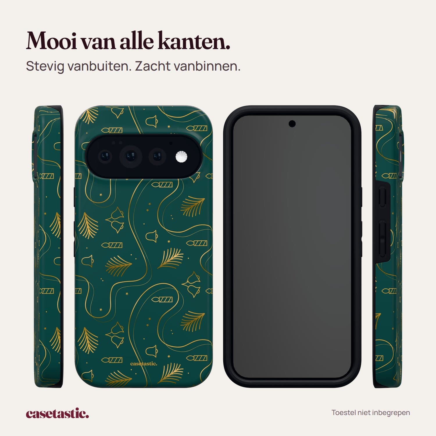 Casetastic Hoesje Geschikt voor Google Pixel 11 Pro - Stijlvolle Beschermende Duo-layer Case - Groene kerst bellen en takken