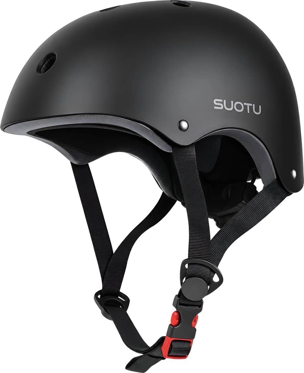 Suotu Verstelbare Skatehelm - Fietshelm - Skateboard, Scooter, BMX Helm - Maat M - Zwart