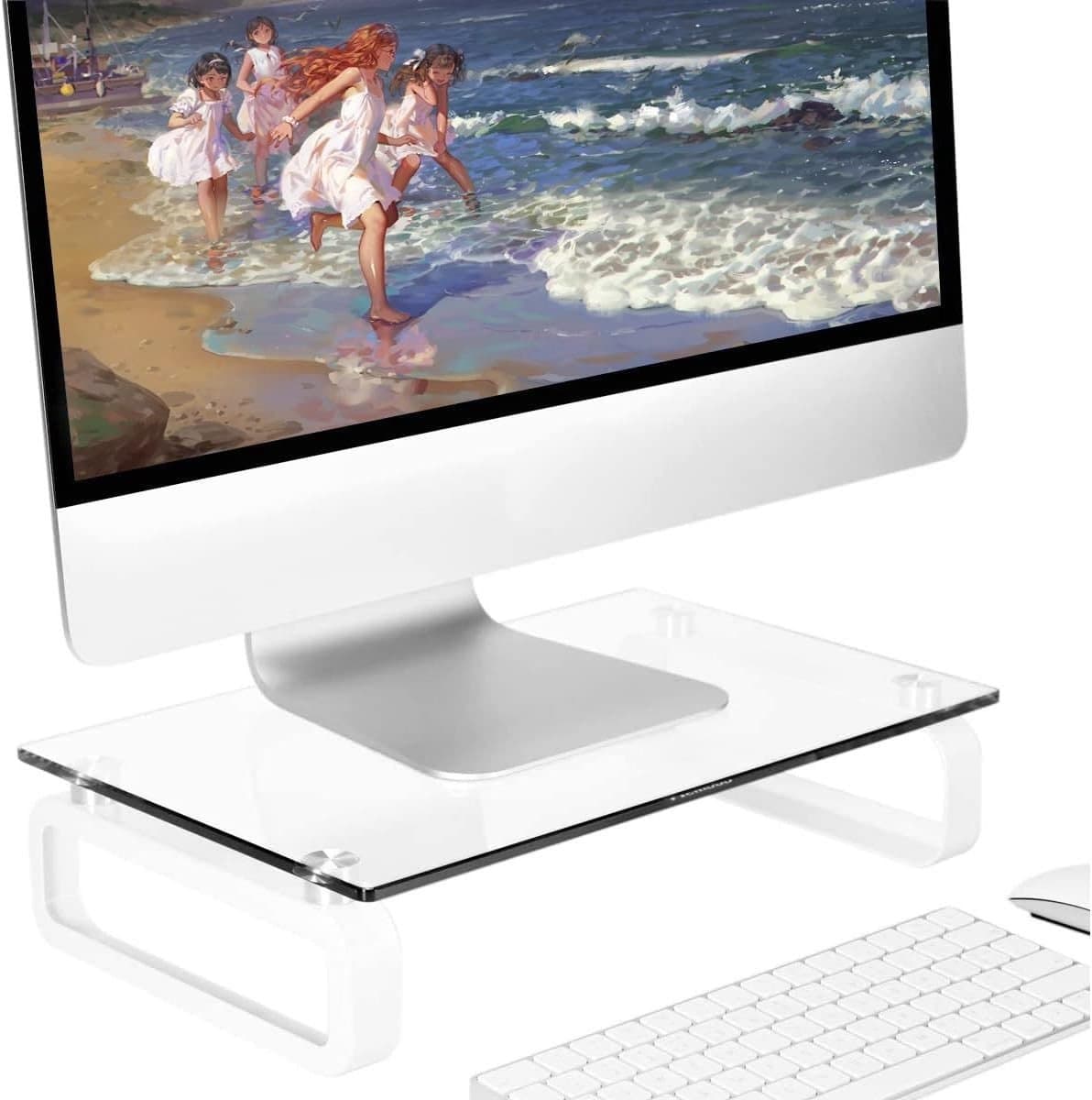Duurzame Computer Monitor Stand met Tempered Glass en Metalen Poten voor LCD en LED TV's, Laptops en Notebooks