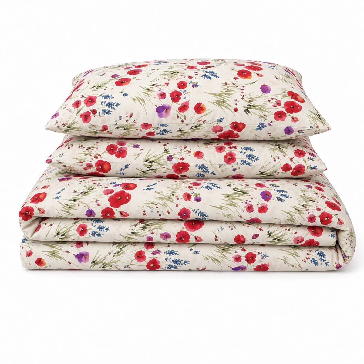 LALIVA Rosella Tweepersoons Dekbedovertrekset – 200 x 220 cm – Bloemendessin – Crème/Rood – 100% Katoen – 2 Kussenslopen