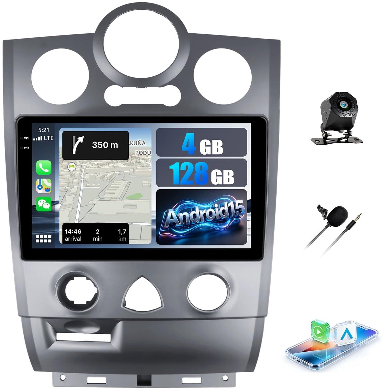 voor 2002-2008 Android 15 4G+128G autoradio voor met 9-inch autoradio met GPS WiFi Bluetooth FM/RDS EQ SWC camera & mic