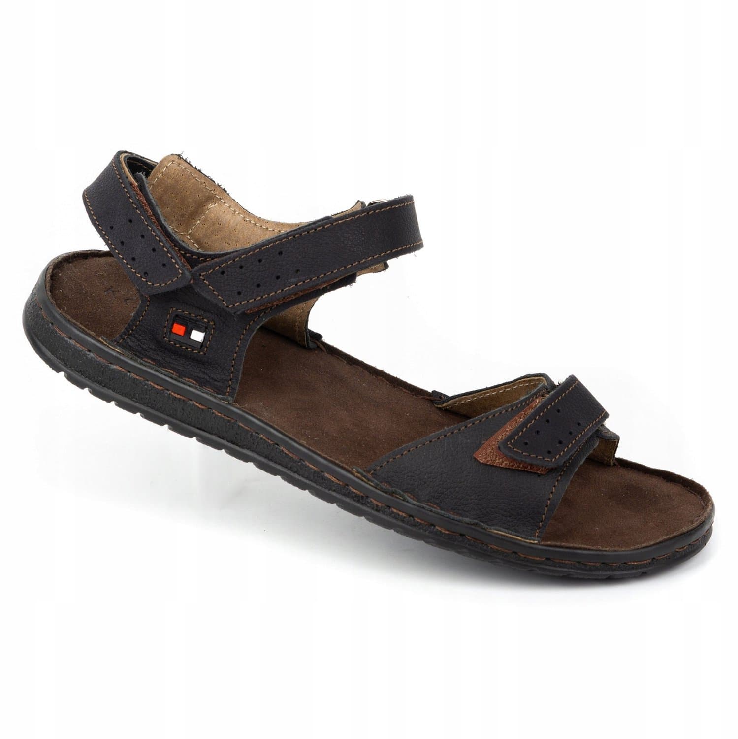 Heren sandalen van echt leer met klittenband, zwart, maat 44