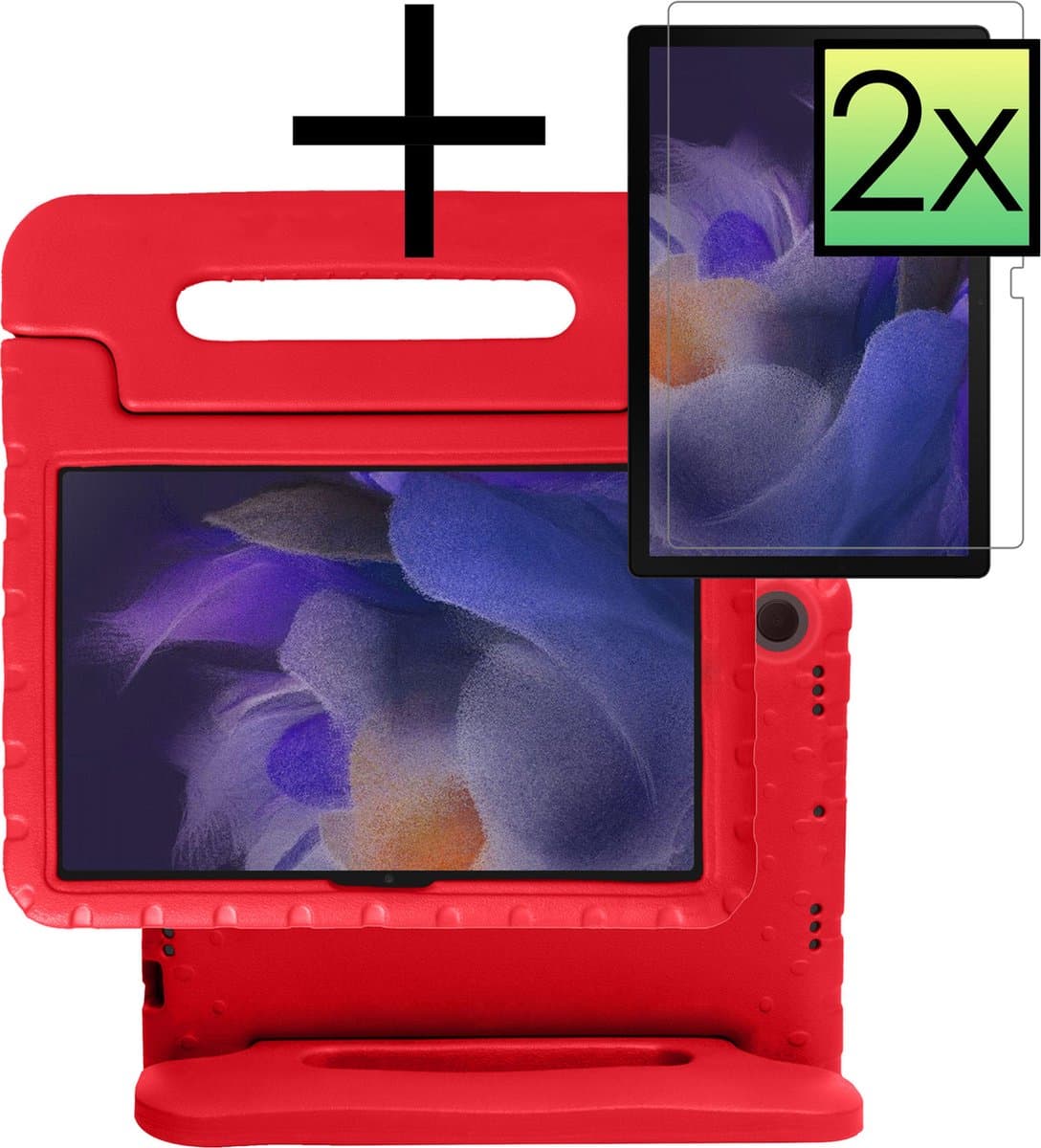 Hoes - Geschikt voor Samsung Galaxy Tab A8 - Met 2x Screenprotector - Kinderhoes Shockproof Bumper - Kidsproof Case - Tablet Hoesje - Kinder Cover - Rood