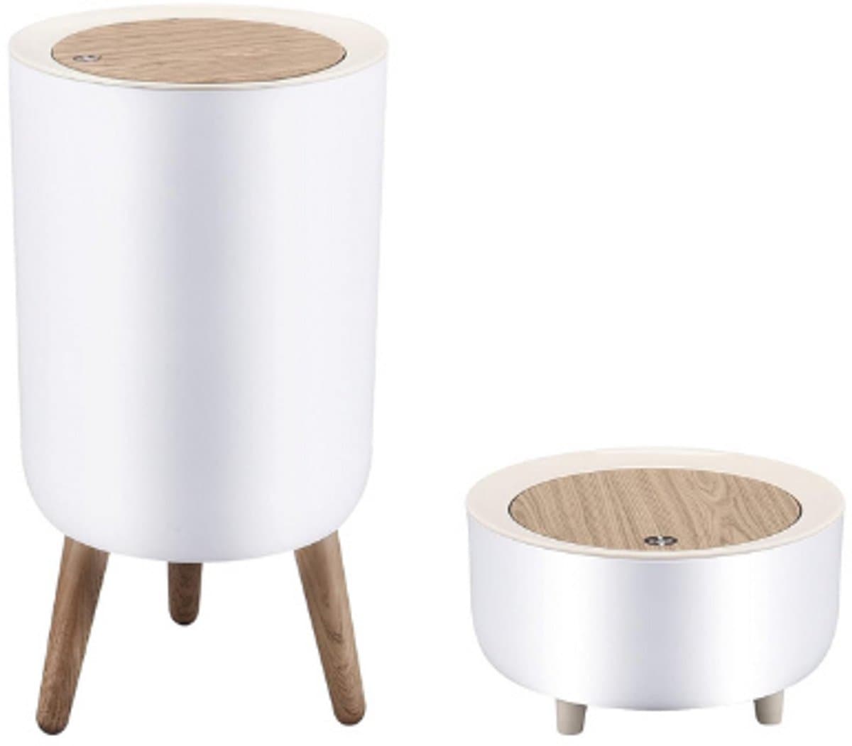 Mini Prullenbak Met Drukdeksel - Set Van 2 Kleine Prullenbakken 1.8 En 0.5 Gallon - Moderne Nordic Afvalbak Voor Bureau Badkamer En Slaapkamer - Dierbestendige Afvalemmer Voor Binnen En Buiten - Wit