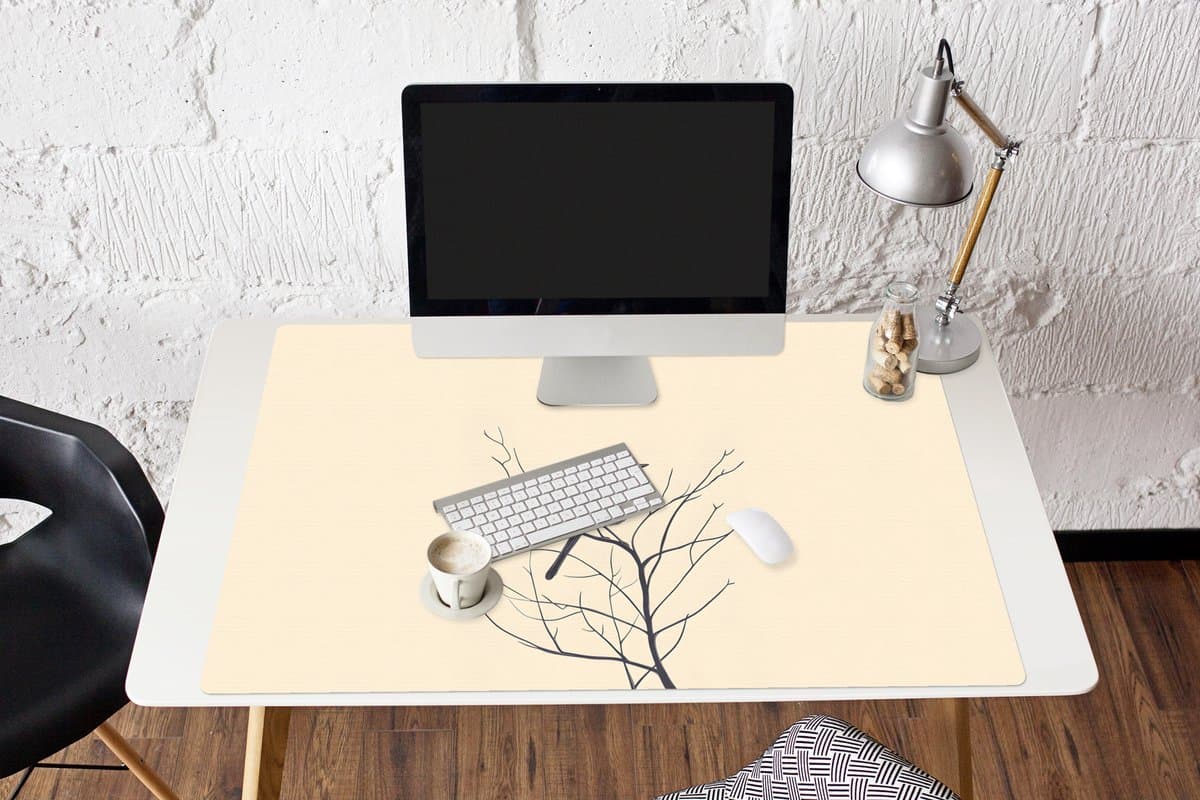 Muismat XXL 120x80 cm - Bureau onderlegger - Bureau mat Vogel - Zwart - Tak - Minimalistisch - Bureaumat - Gaming mousepad xl - Bureaulegger groot - Computer deskmat
