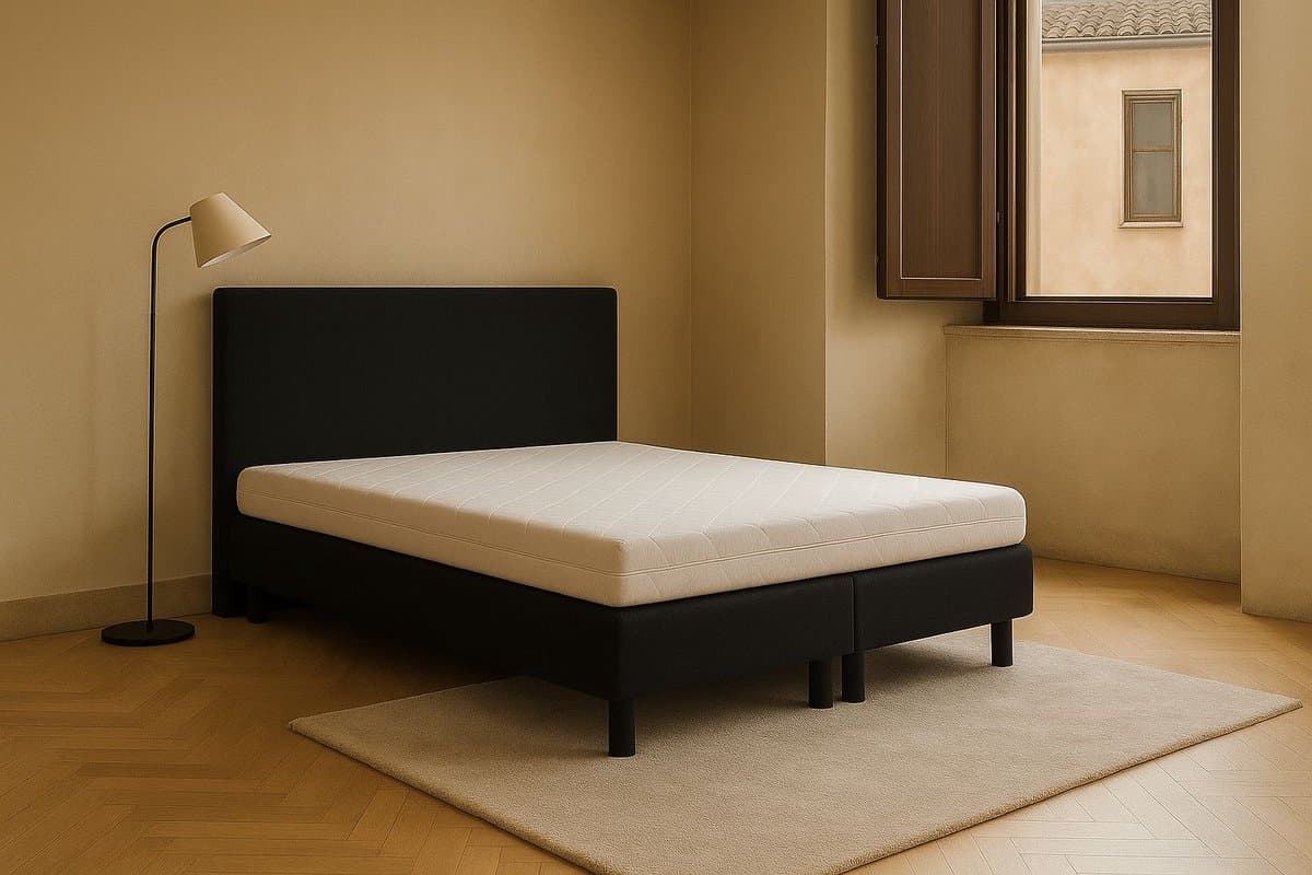 Boxspring Vendita vlak 140x210 cm Luxe Pocketvering Stof zwart Gratis 2x Hoofdkussens