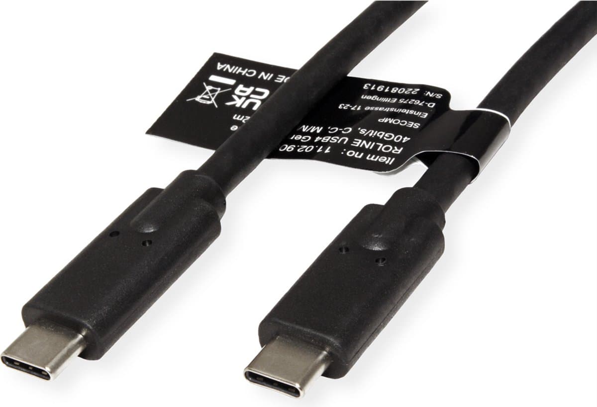 ROLINE USB4 Gen3x2 Kabel, C-C, M/M, 8K UHD-2, 40Gbit/s, 100W, zwart, 1 m