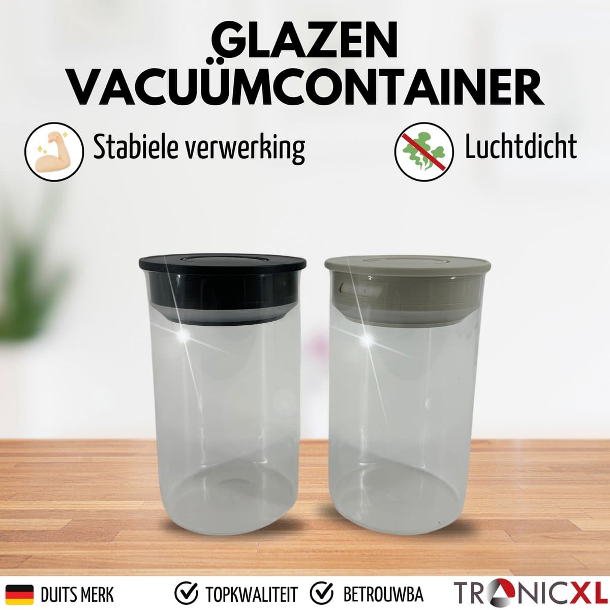 TronicXL 2 stuks 1000ml Vacuüm Glas - Containers - Borosilicaat Glas – luchtdicht - met maandweergave