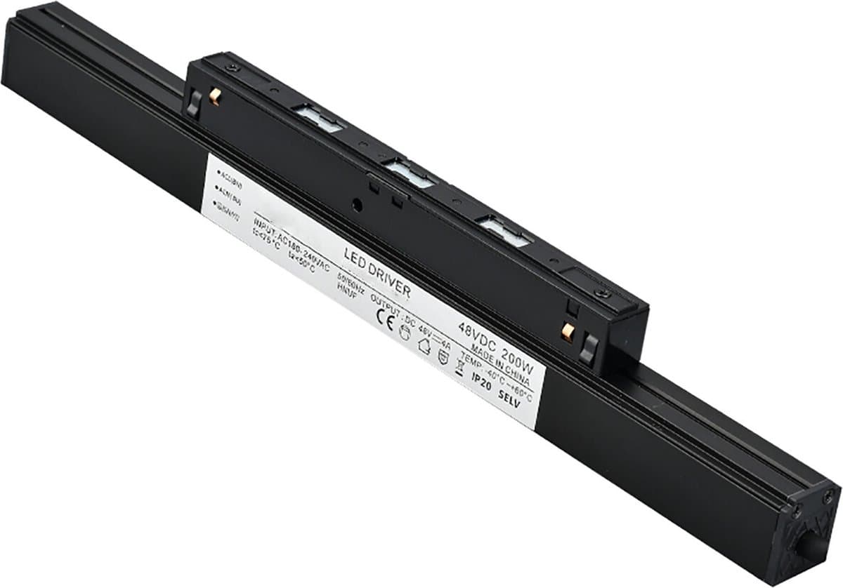 LED Driver voor 48V Magnetische Track Rails - Kingtron Magni - Voedingsconnector - 200W - Zwart
