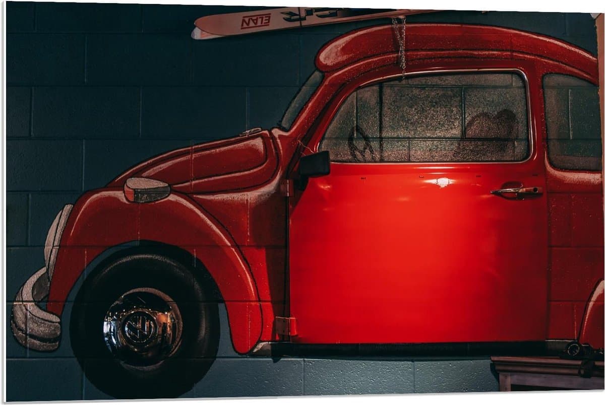 Forex - Muurschildering van Rode Auto - 90x60cm Foto op Forex