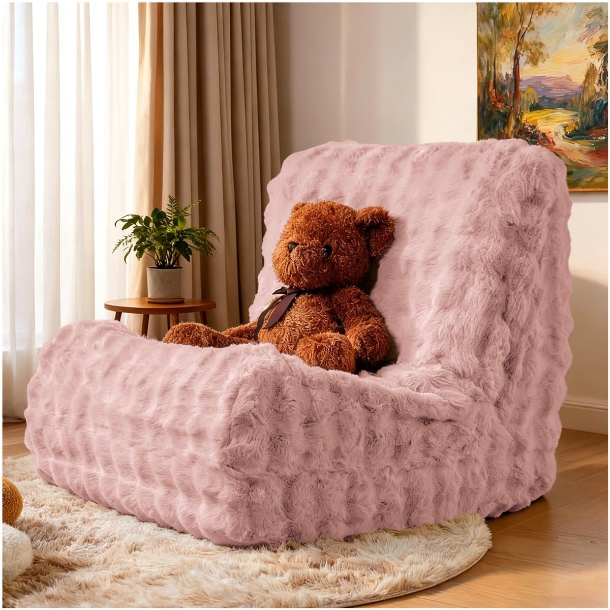 DESMIU Zitzak - 85 X 100 X 78 Cm - Zitzakstoel Met Rugleuning Voor Ontspanning - Voor Woonkamer En Slaapkamer - Fluweel - Roze