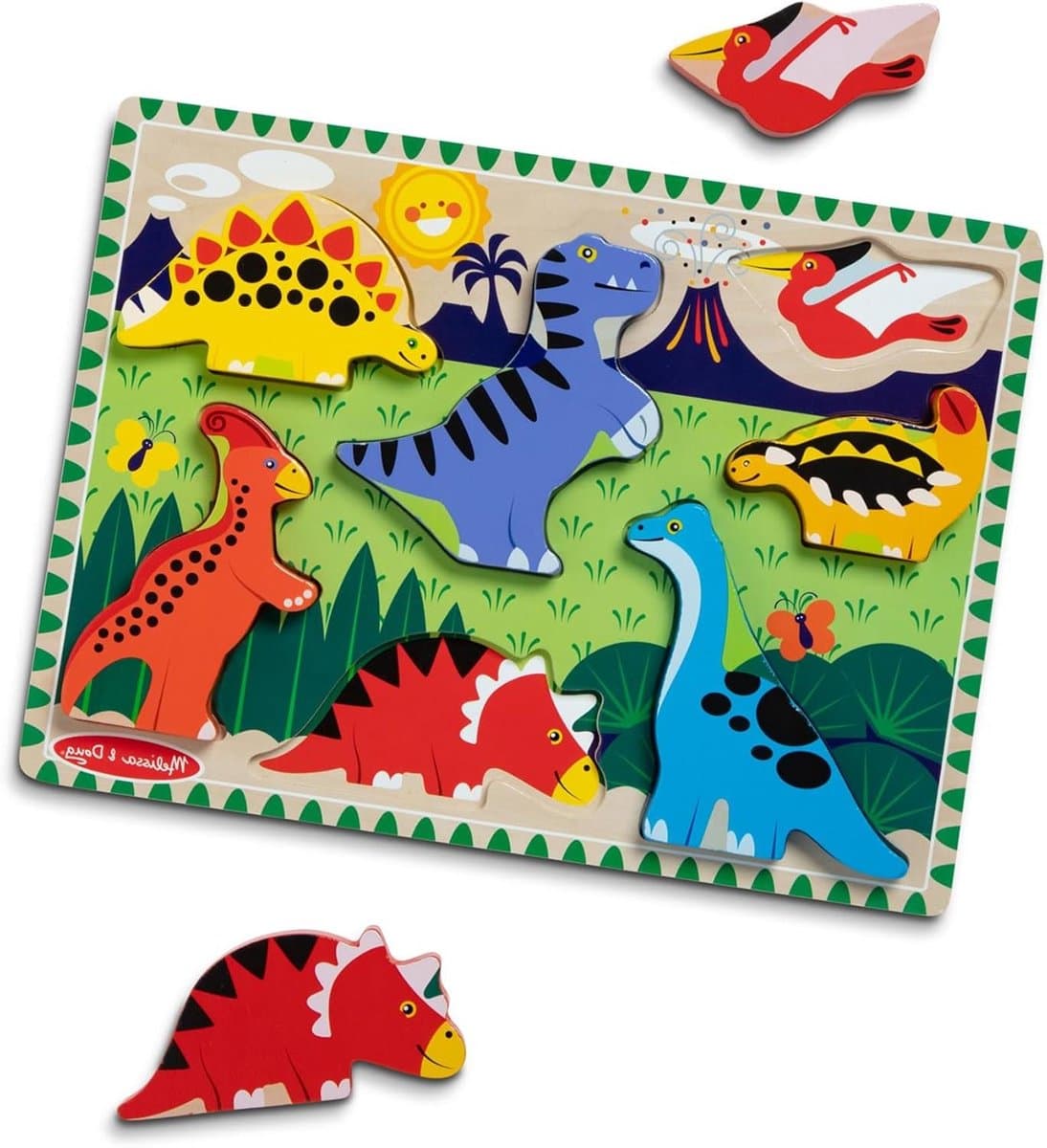 Houten Dino Puzzel - Educatieve Puzzel - Kind Ontwikkeling - Dikke Stukken - 7 Stukjes - Multi