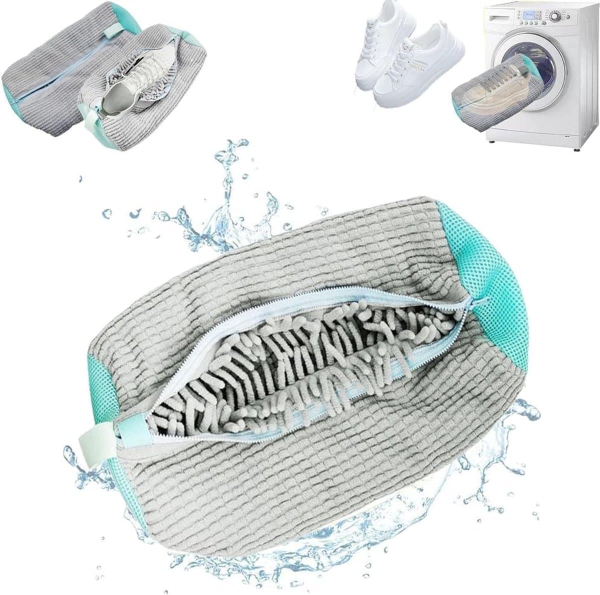 Waszak - Schoenenwaszak - 39 x 19 cm - Vormvast mesh-materiaal - Schoenenwaszak - Met ritssluiting en ophanglus - Herbruikbaar - Alleen geschikt voor de wasmachine