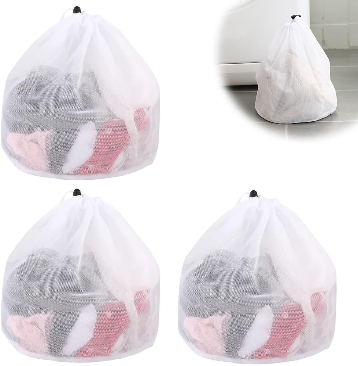 Dailygoods- Waszak - 3 Stuks - Herbruikbare Mesh Waszak met Trekkoord - Fijn Net - Lichtgewicht Polyester - Slijtvast en Ademend - Waszakken