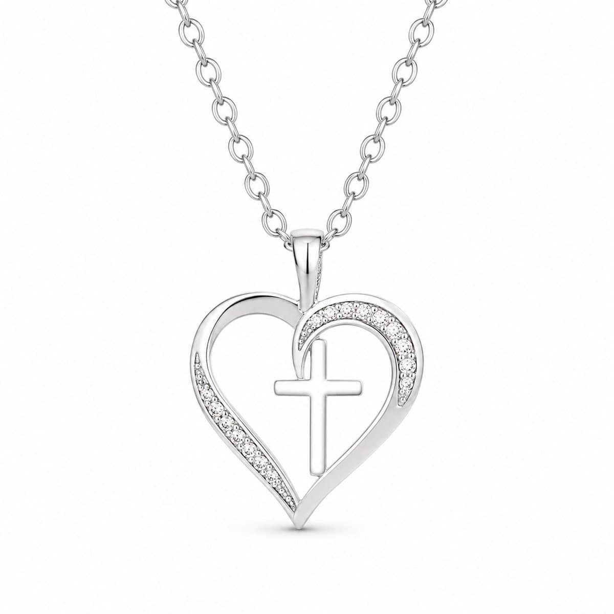 925 Zilveren Hart Kruis Ketting voor Dames – Luxe Glans – Christelijk Sieraad – Elegant Cadeau voor Vrouwen