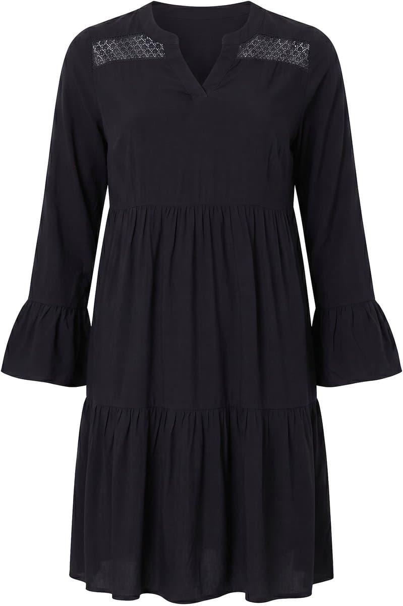 Angel of Style - Dames - Empire jurk inzetstukken met opengewerkt borduursel - Zwart - Maat 60