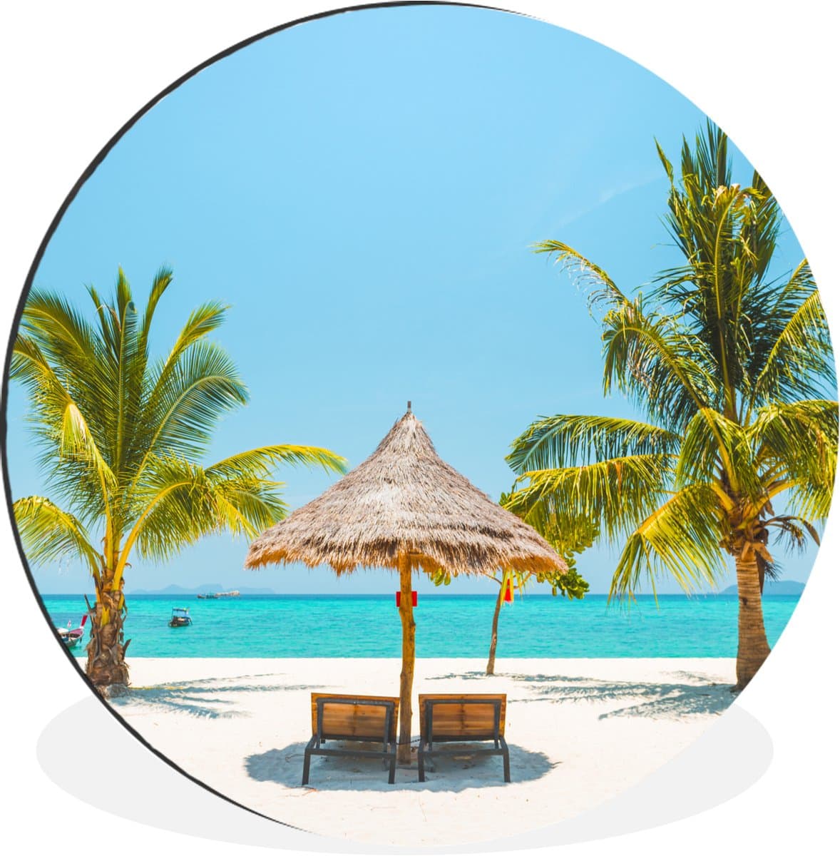 WallCircle - Wandcirkel - Muurcirkel - Strand - Parasol - Palmboom - Aluminium - Dibond - 90x90 cm - Binnen en Buiten