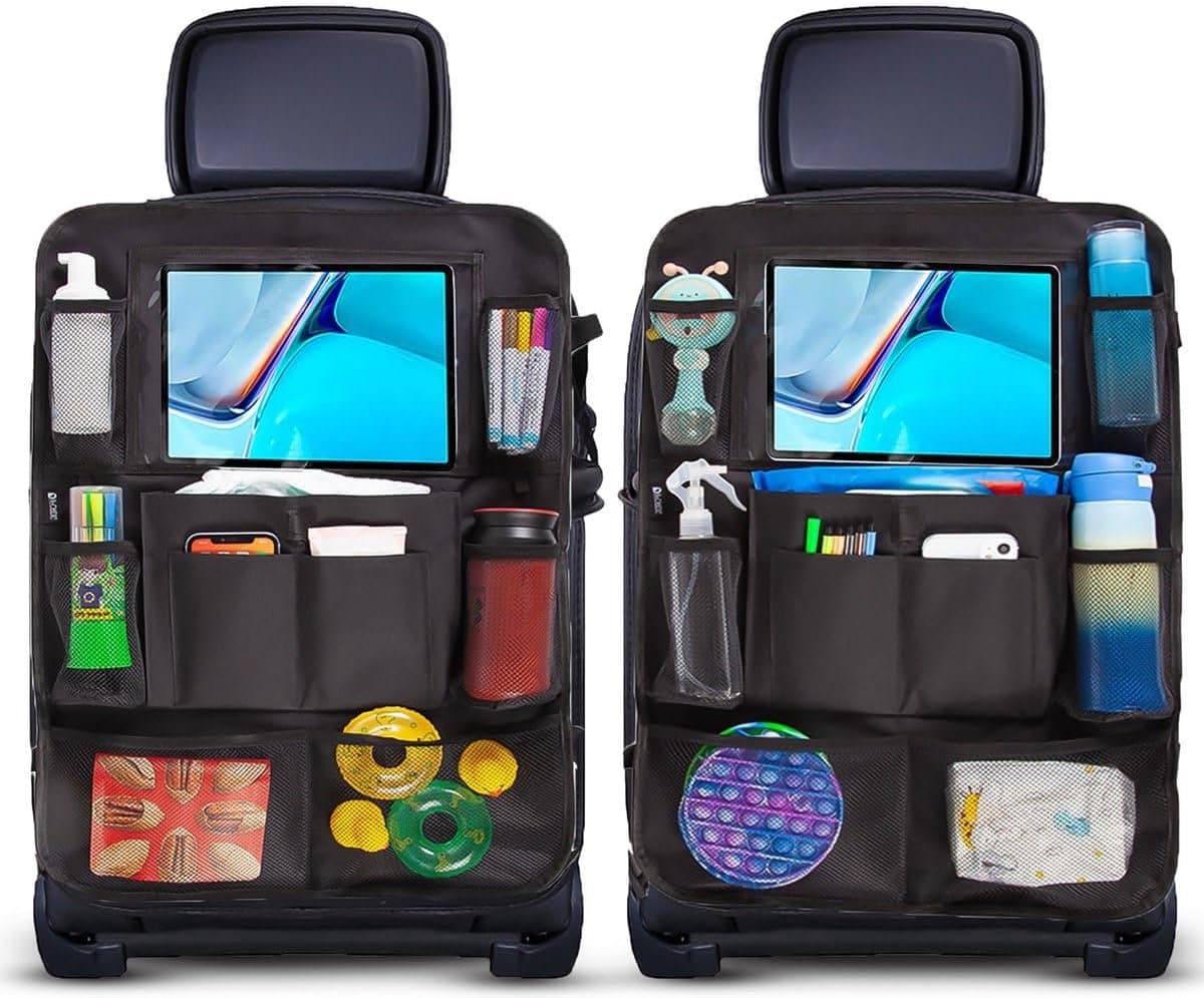 Thijox - Universele Auto Organizer met Tablet Houder - Zwart - 2 Stuks - Opbergvak voor Snacks, Flessen, Speelgoed - Perfect voor Kinderen en Familie