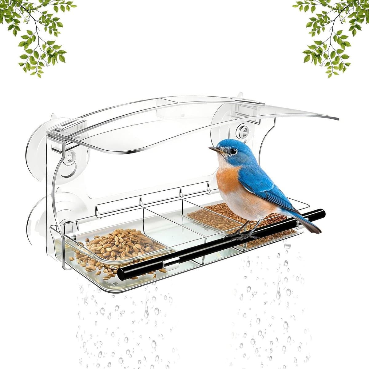 Vogelvoederdispenser - Vogelhuisje raam - Vogels voeren - Transparant acryl - 3 vakken - Transparant