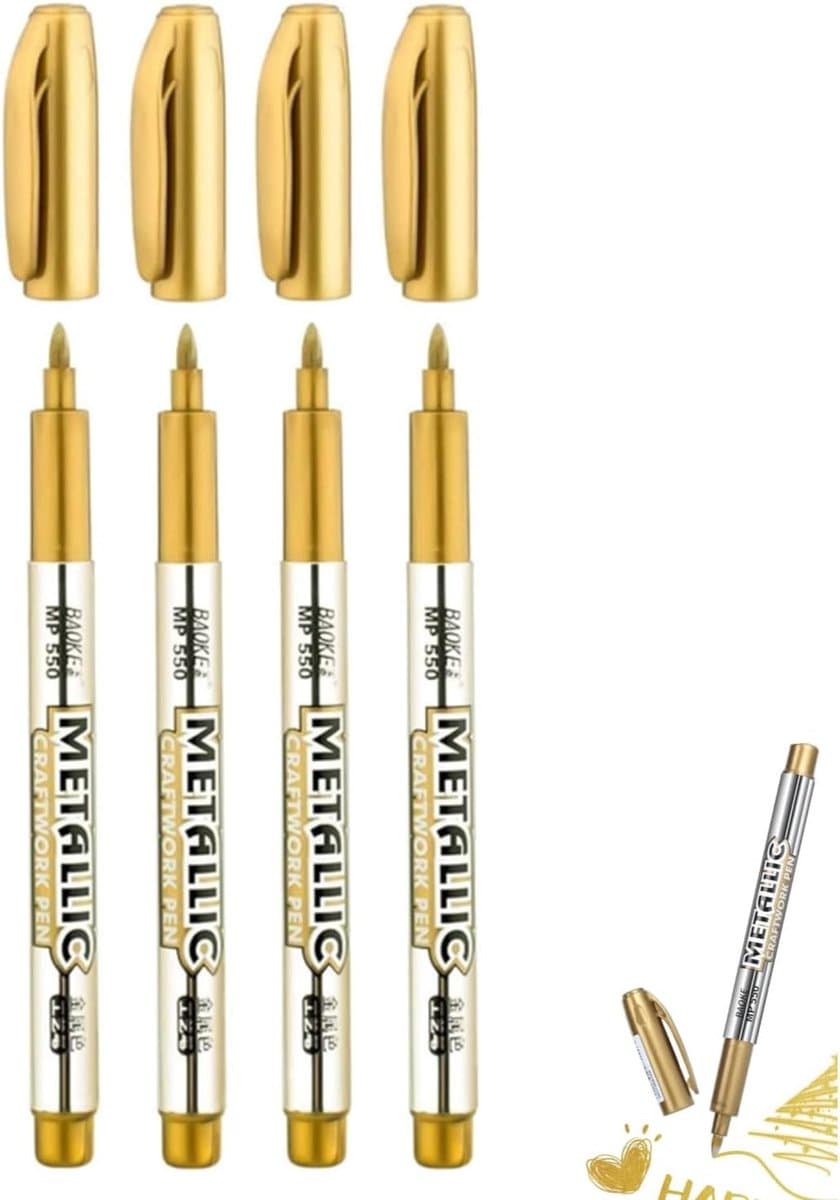 Permanent Marker Set voor DIY Projecten - 4 Stuks voor Papier, Metaal, Hout en Glas