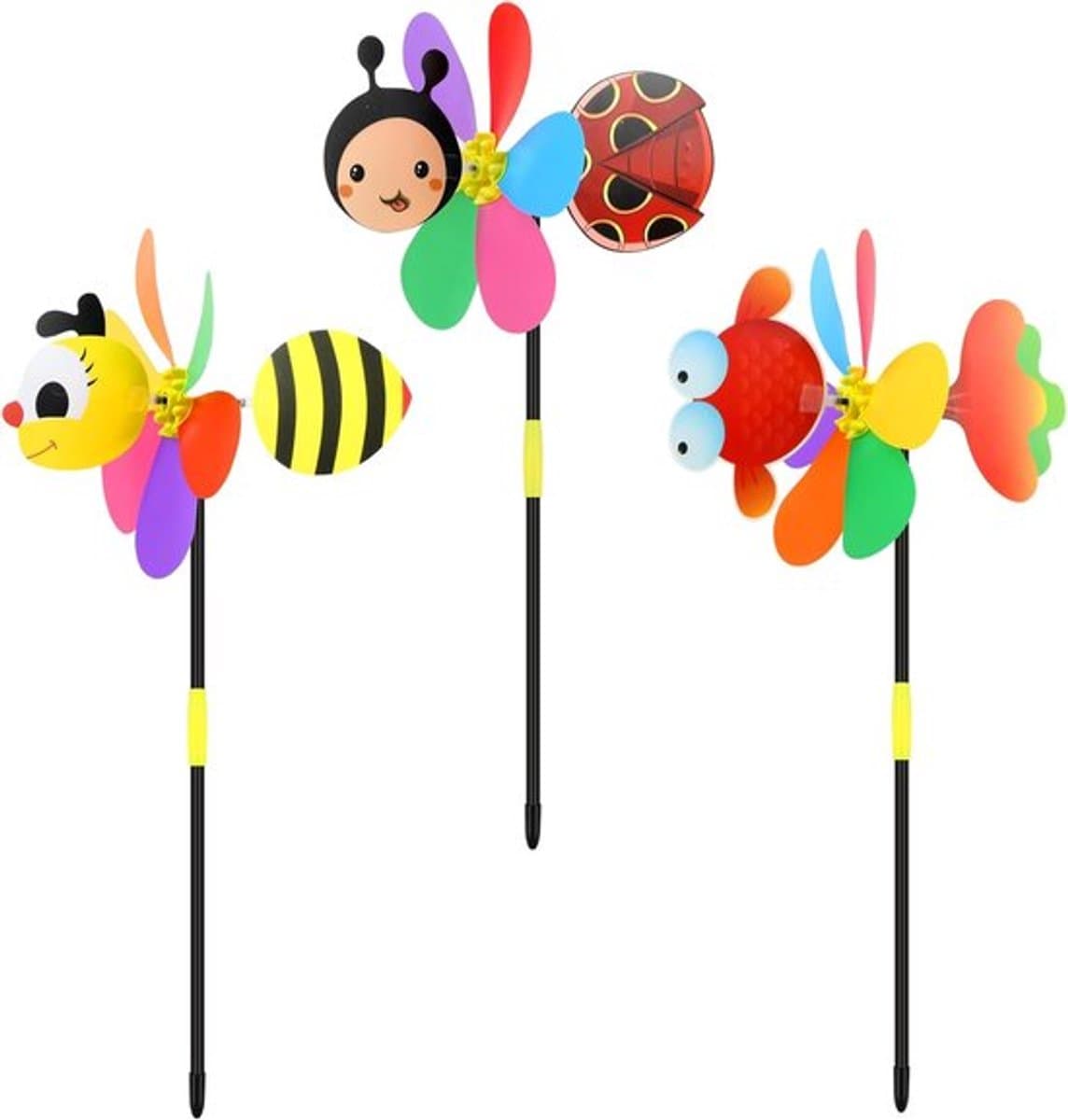 Dieren Windmolens voor Kinderen - 3 Stuks - Kleurrijke 3D Windmolens - Decoratieve Windmolens voor Balkon - Patio en Tuin