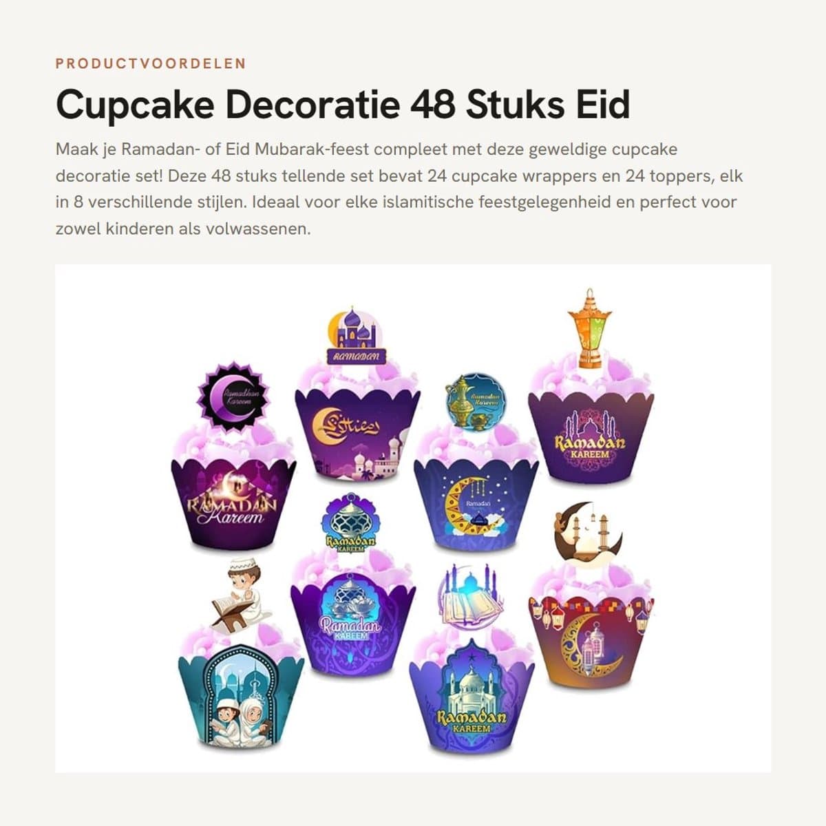 Dailygoods- Cupcake Toppers Groot Waarde Pack - Cupcake Versiering - Ramadan Thema - Eid Mubarak Decoratie - 48 Stuks - Premium Kwaliteit