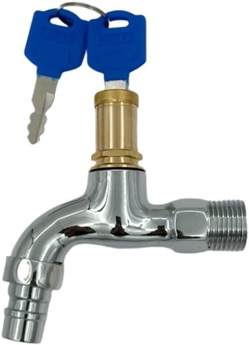 Buitenkraan met sleutelslot - Afsluitbare kraan Tuin - Voorkom diefstal water - Zinklegering constructie - 1/2 inch buitendraad - Zilver