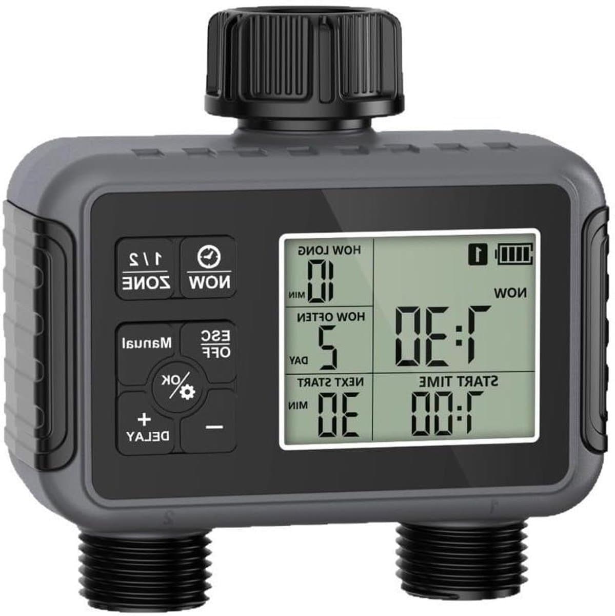 Irrigatie Controller - Water Timer Tuin - Automatisch Besproeien - Dubbele Onafhankelijke Zones - IPX5 Waterdicht - Zwart