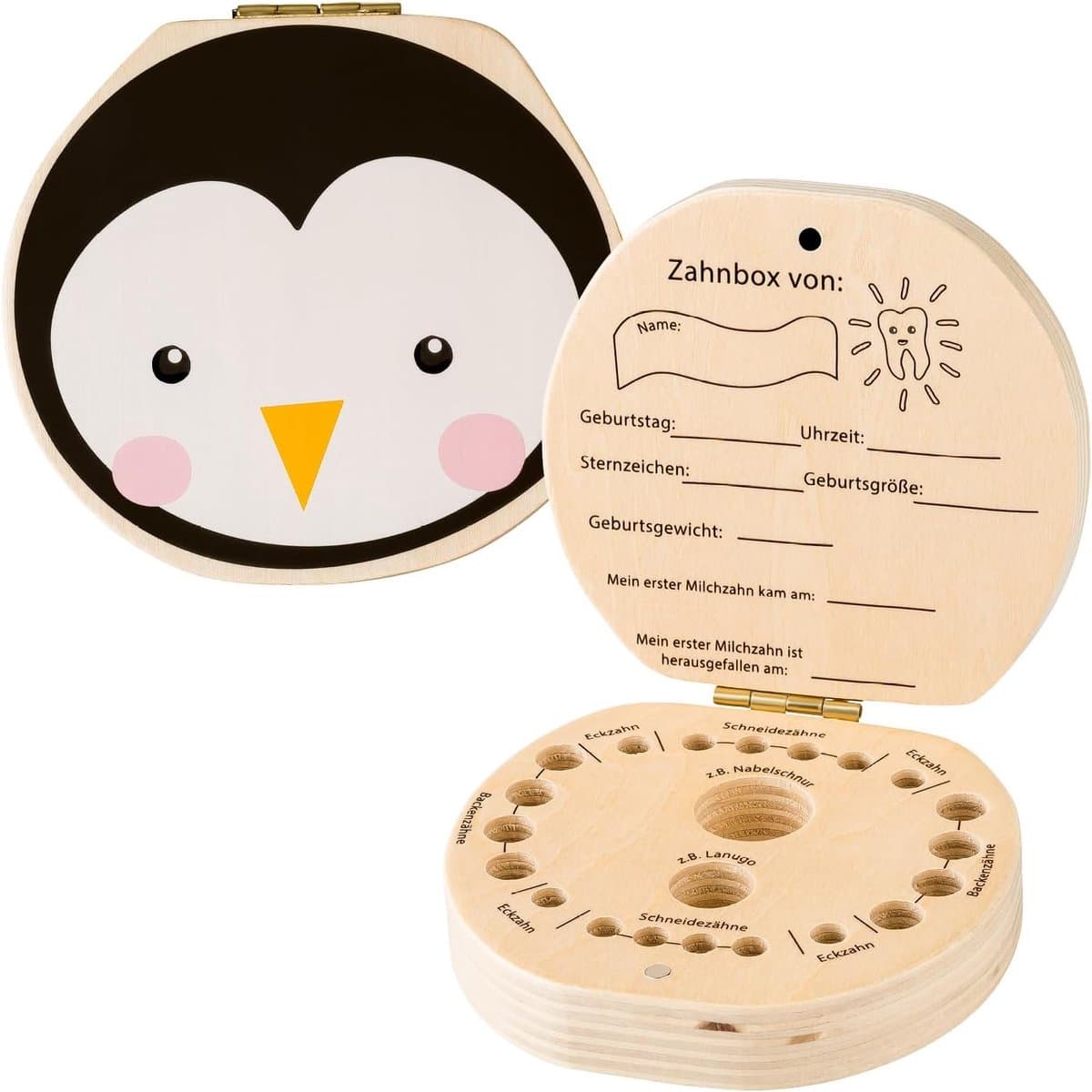 Bewaardoos voor melktanden met leuke pinguïn-opdruk, perfect voor jongens en meisjes