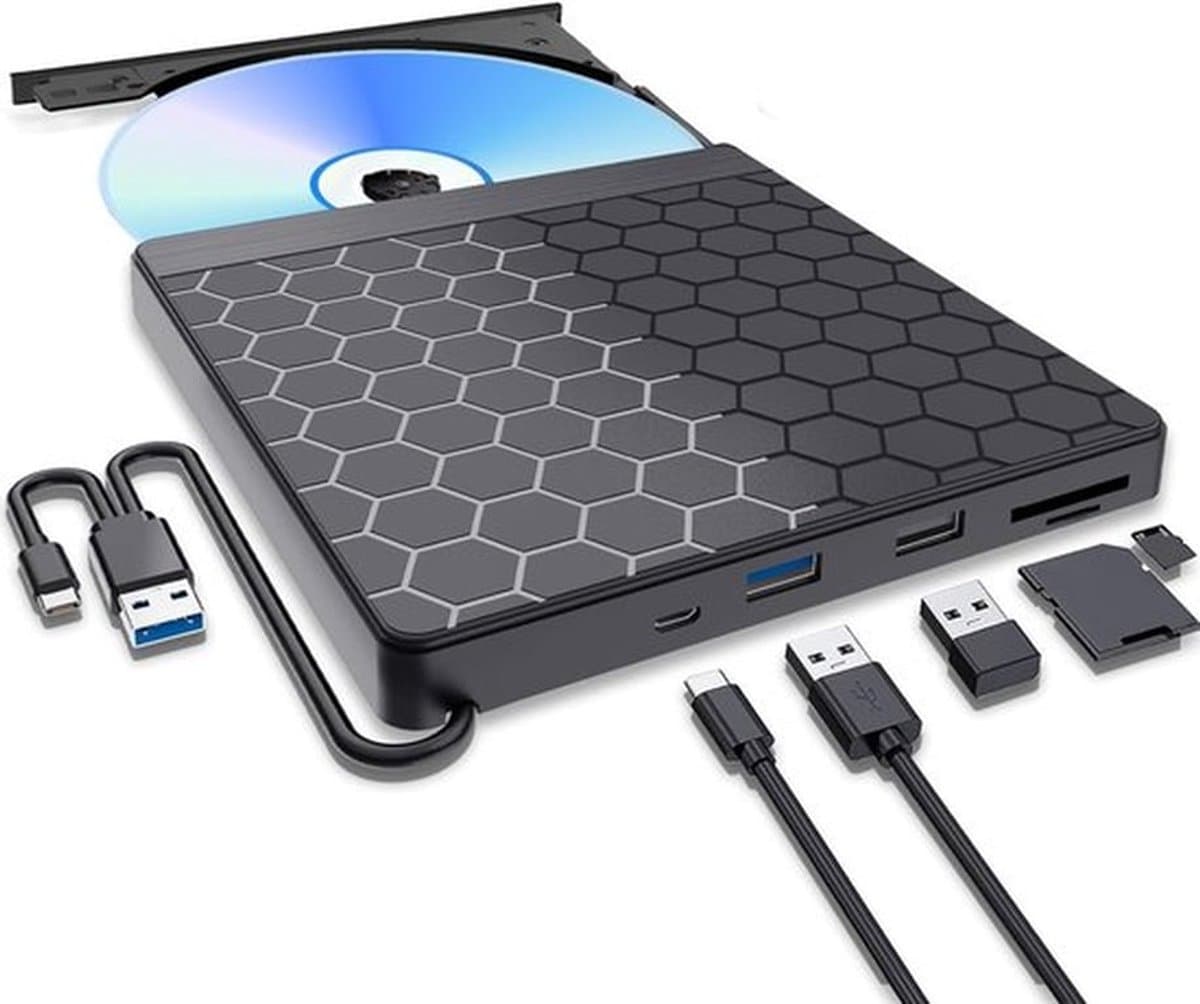 Extern DVD-station, USB 3.0 Type-C Extern CD-station, draagbare CD/DVD-branderlezer met SD/TF-sleuf & 2 USB-poorten, optische drive DVD-speler Geschikt Geschikt voor laptop PC Mac OS MacBook Windows 11/10/8.1/7/Linux