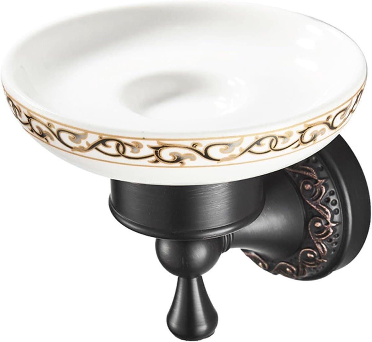 JGS Premium - Muur Gemonteerde Toiletrolhouder met Plank en Patroon Carving Design voor Badkamer - Olie Puin Brons Messing - Zwarte Badkamer Accessoires.