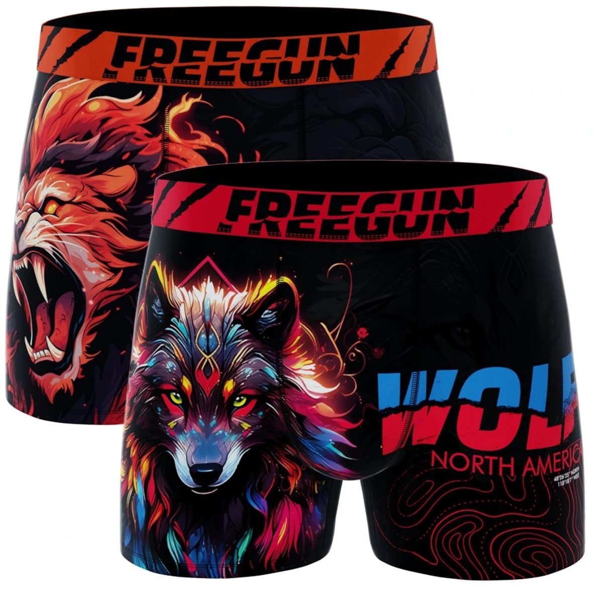 Freegun heren boxershorts - microvezel - 2-pack - maat M - Wolf/leeuw