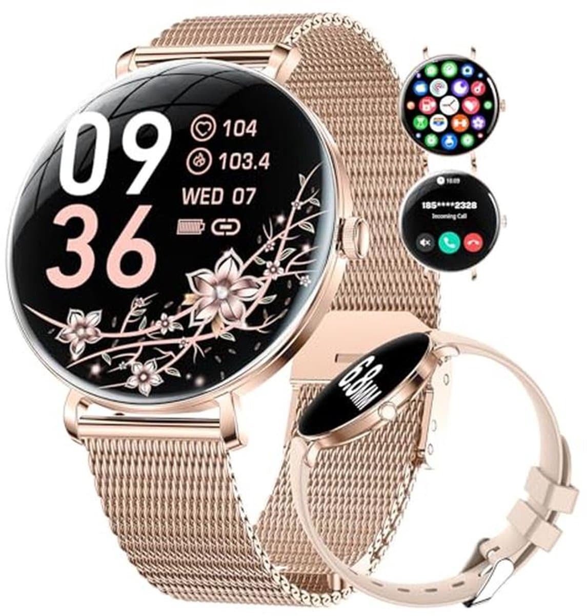 AMOLED Smartwatch voor dames met telefoonfunctie en 100+ sportmodi