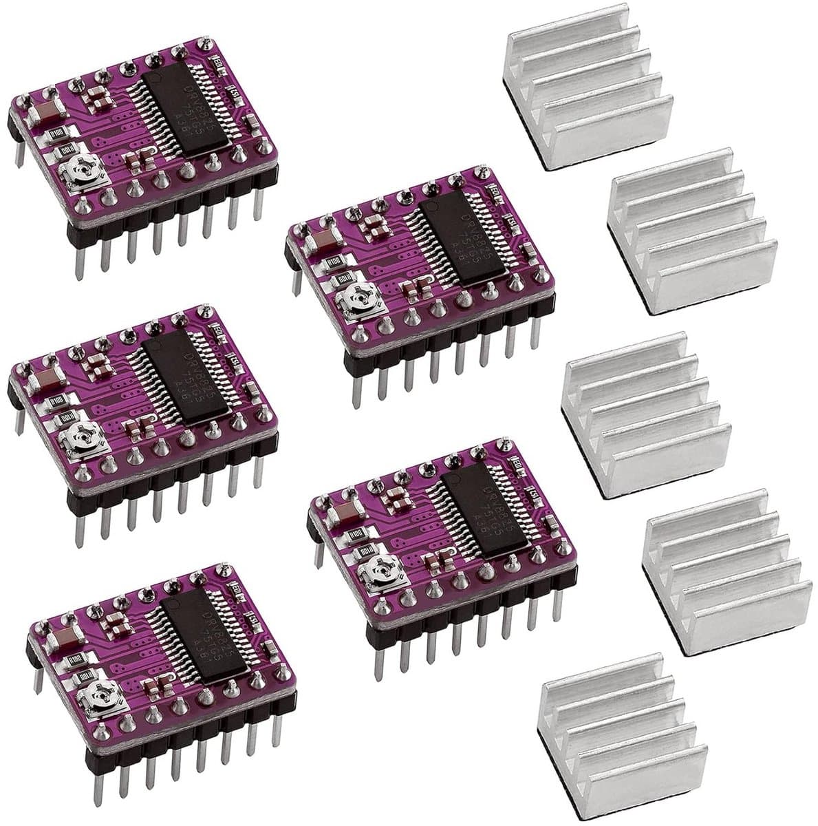 5x Stappenmotor Driver Module met Koellichaam voor 3D-printer en CNC
