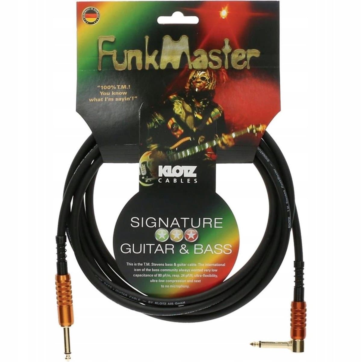 Klotz FunkMaster TM-ARTR900 gitaarkabel 9m Hoek-Recht verguld