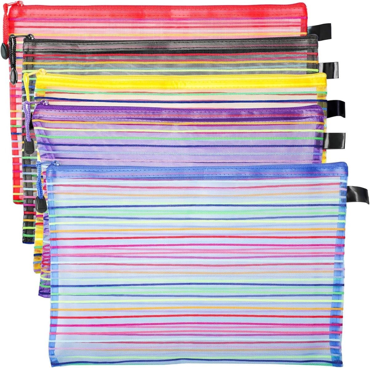Mesh Ritszakken - Documentenzakken voor Kantoor en School (6 Stuks, 6 Kleuren) - Praktische Opbergzakken met Ritssluiting
