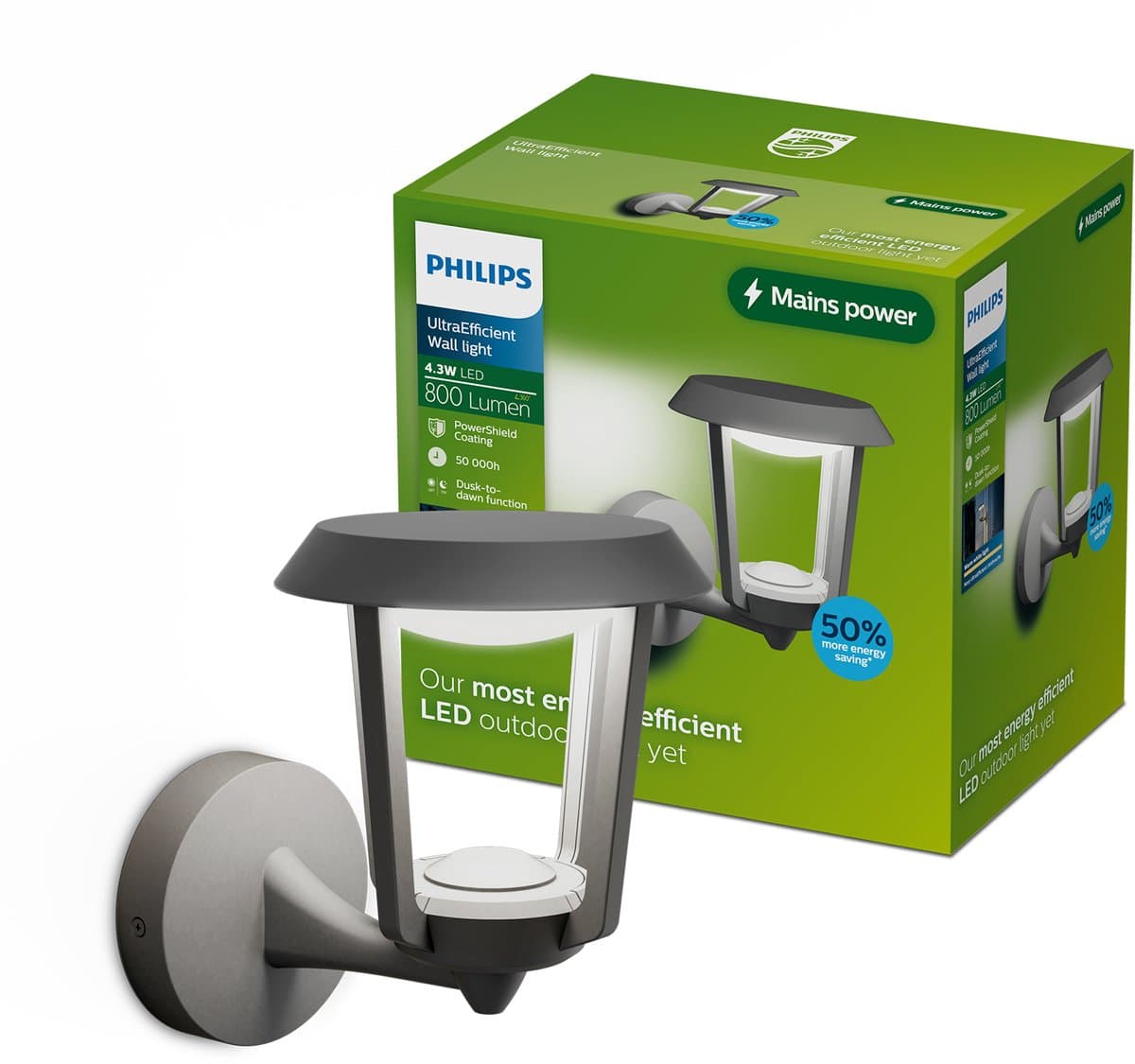 Philips Nuvy Wandlamp - Buitenverlichting - Schemersensor - Warmwit licht: 2700K - Antraciet - PowerShield coating - Lange levensduur