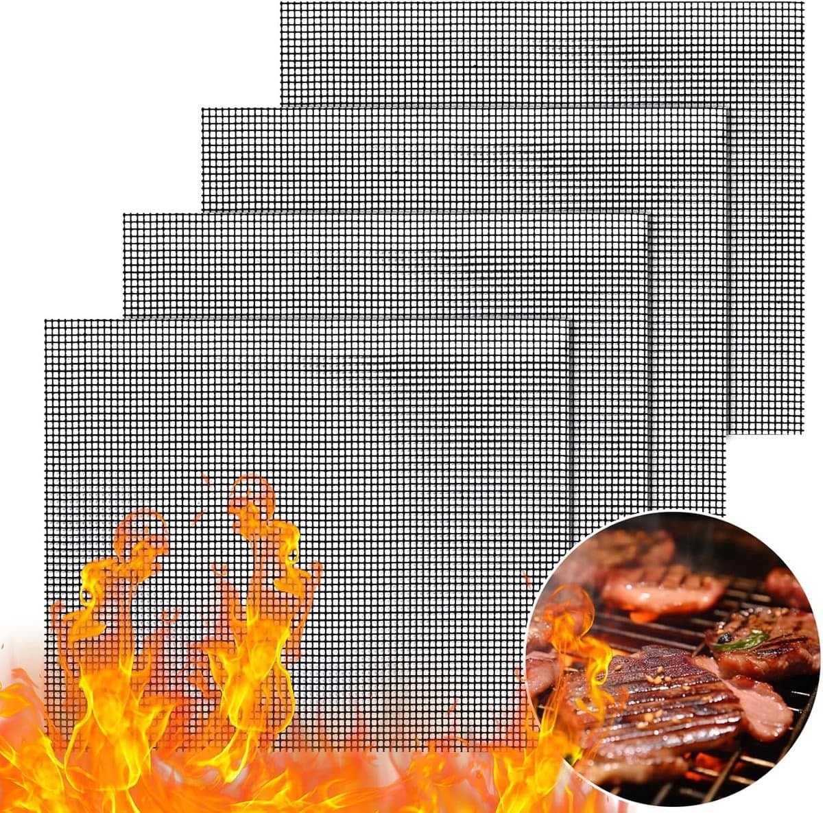 4pcs BBQ Grill Mesh Mat Set - Non Stick Grilling Mesh - Reusable Heat Resistant BBQ Teflon Grill Mats voor Grilling Meat en Vegetables - 40x33cm